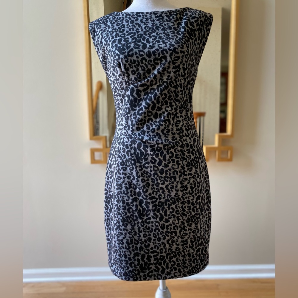 Rebecca Taylor leopard print gray black bodycon knit dress sz 4